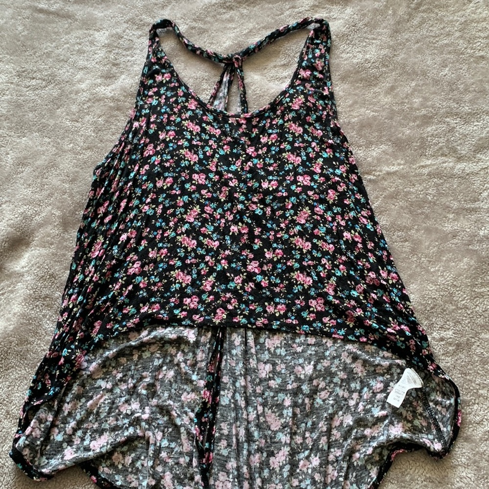 Black floral racer back tank cutaway back L